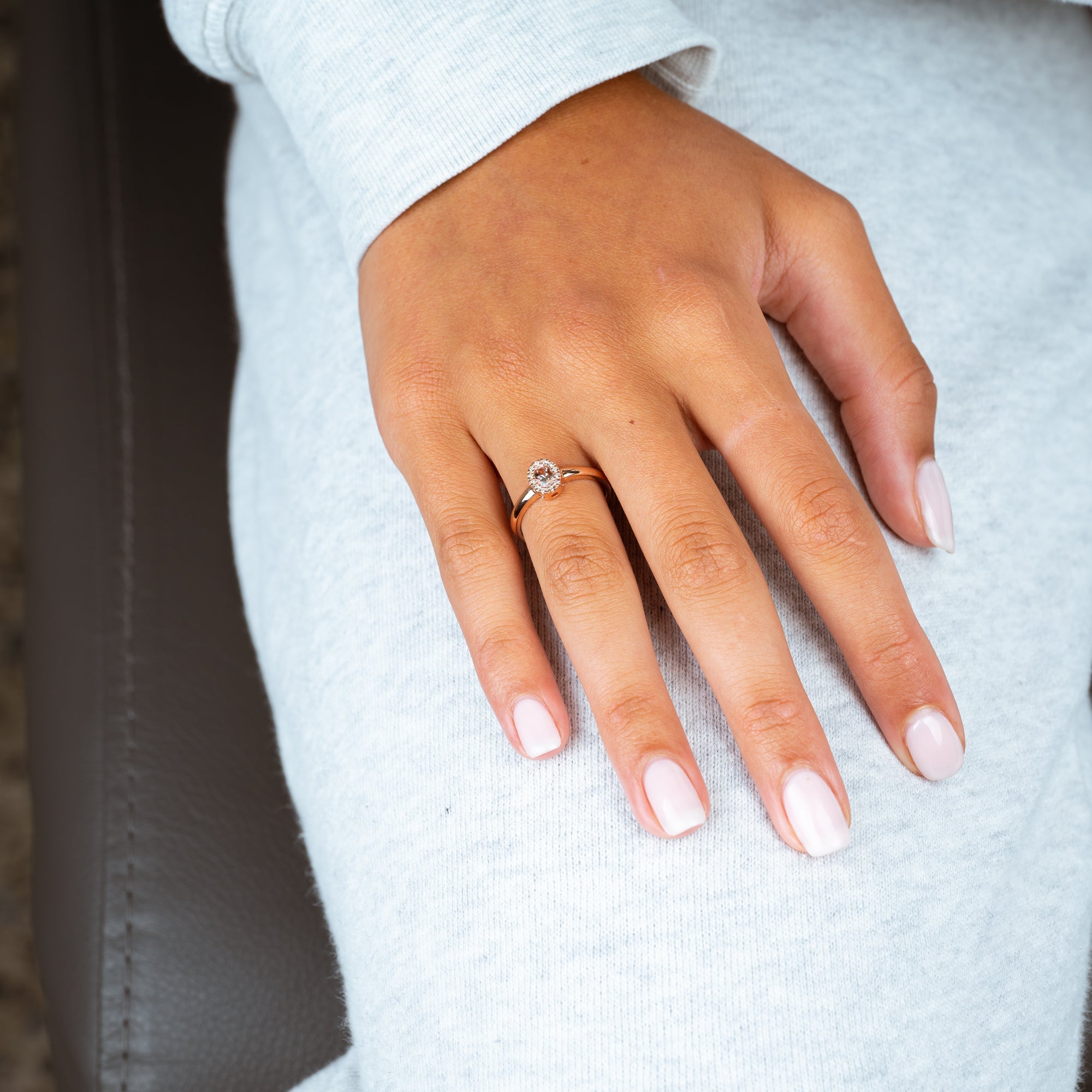 Oval Morganite and Diamond Halo Ring