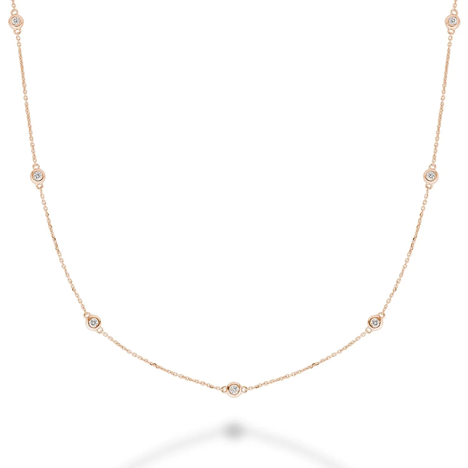 "Diamonds by the Bezel" Necklace In Yellow, White & Rose Gold