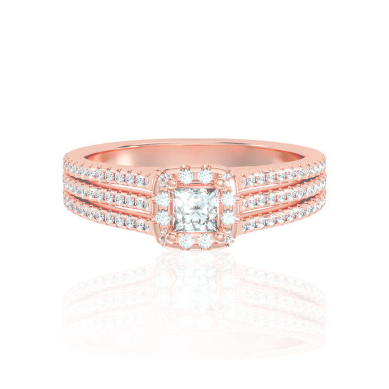 "Trilogy" Halo Engagement Ring In Rose Gold