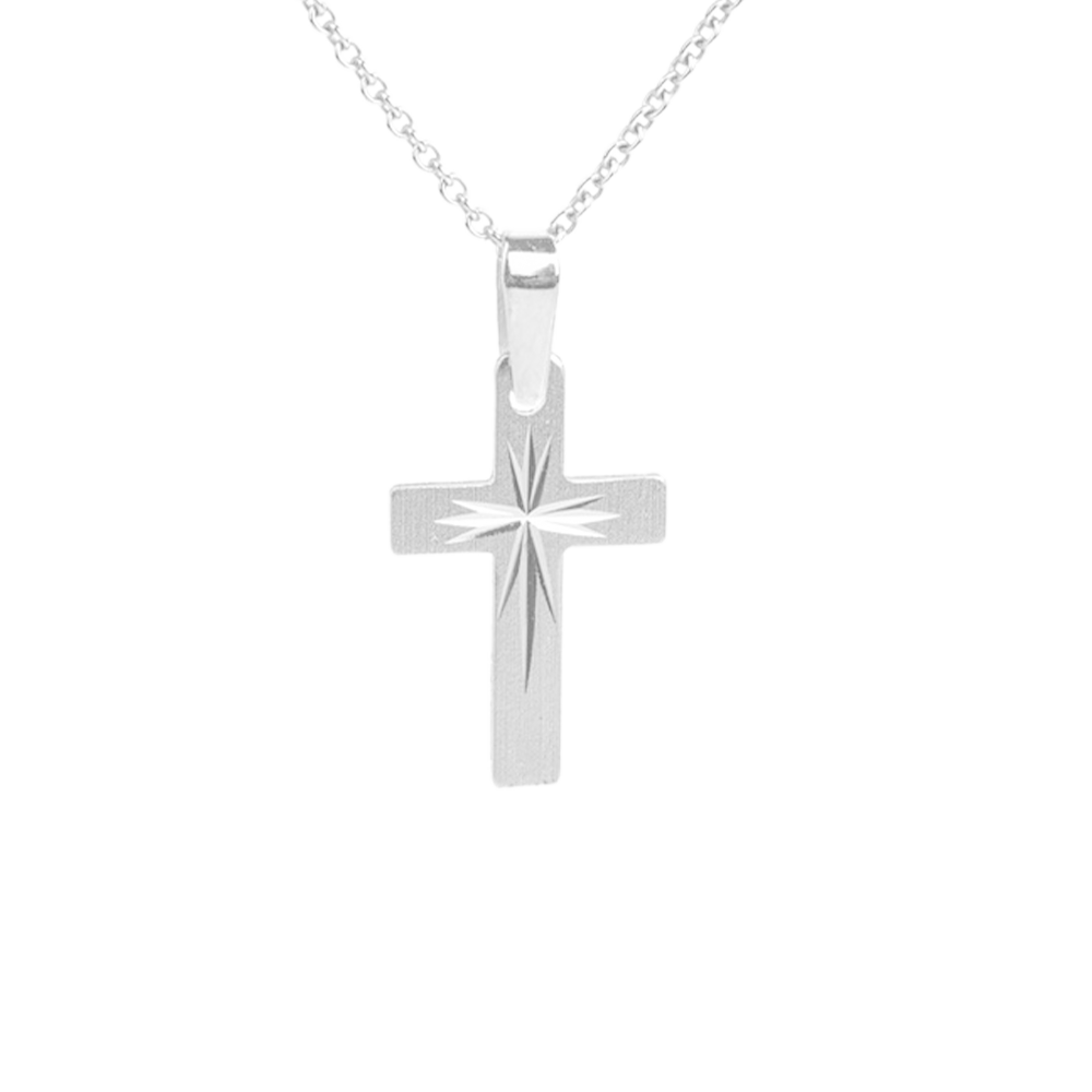 10k White Gold Diamond Cut Cross