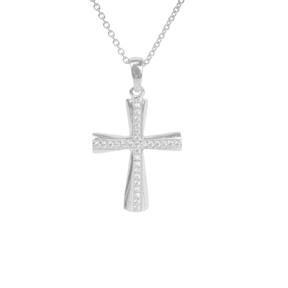 10k White Gold Diamond Cross Pendant