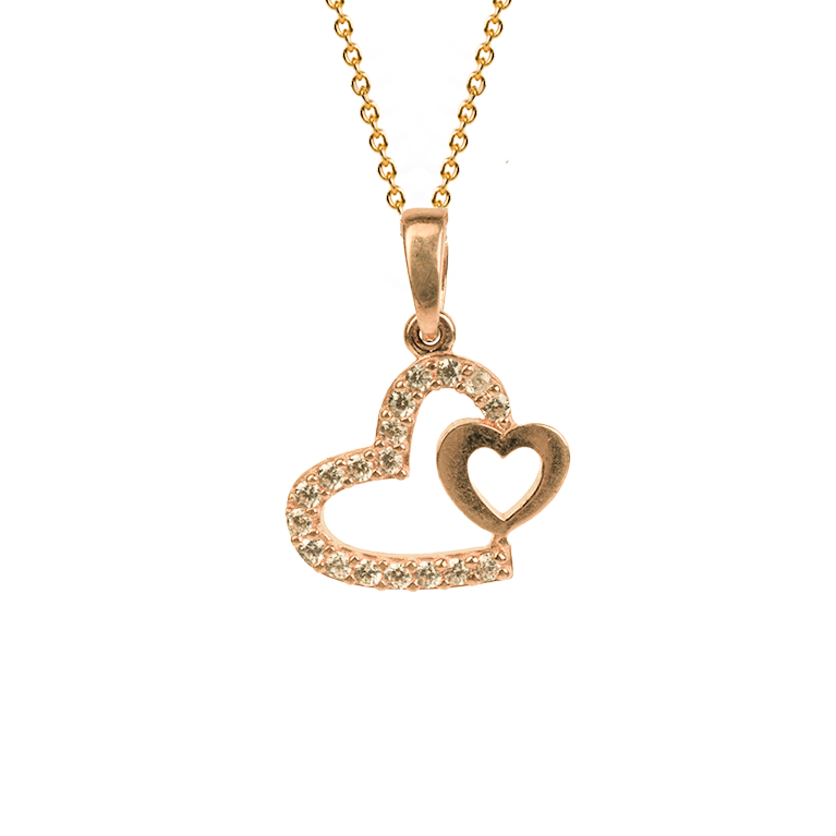 Heart & Heart In Yellow Gold