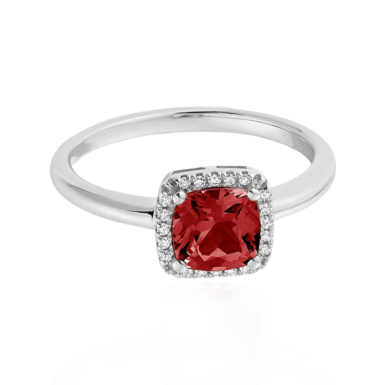 Semi Precious Ruby & Diamond Halo Ring