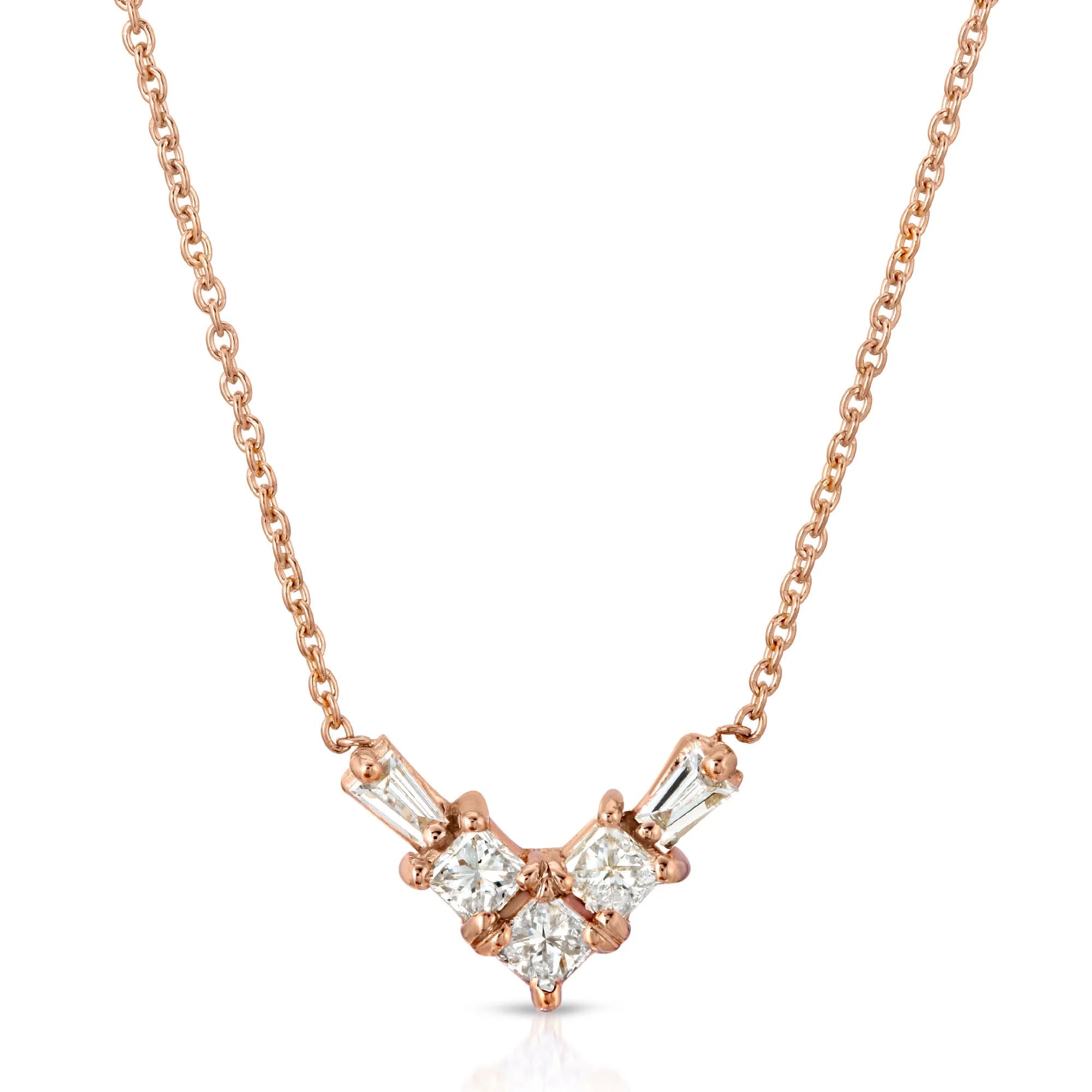 “Vera” 14-karat gold V necklace with diamonds