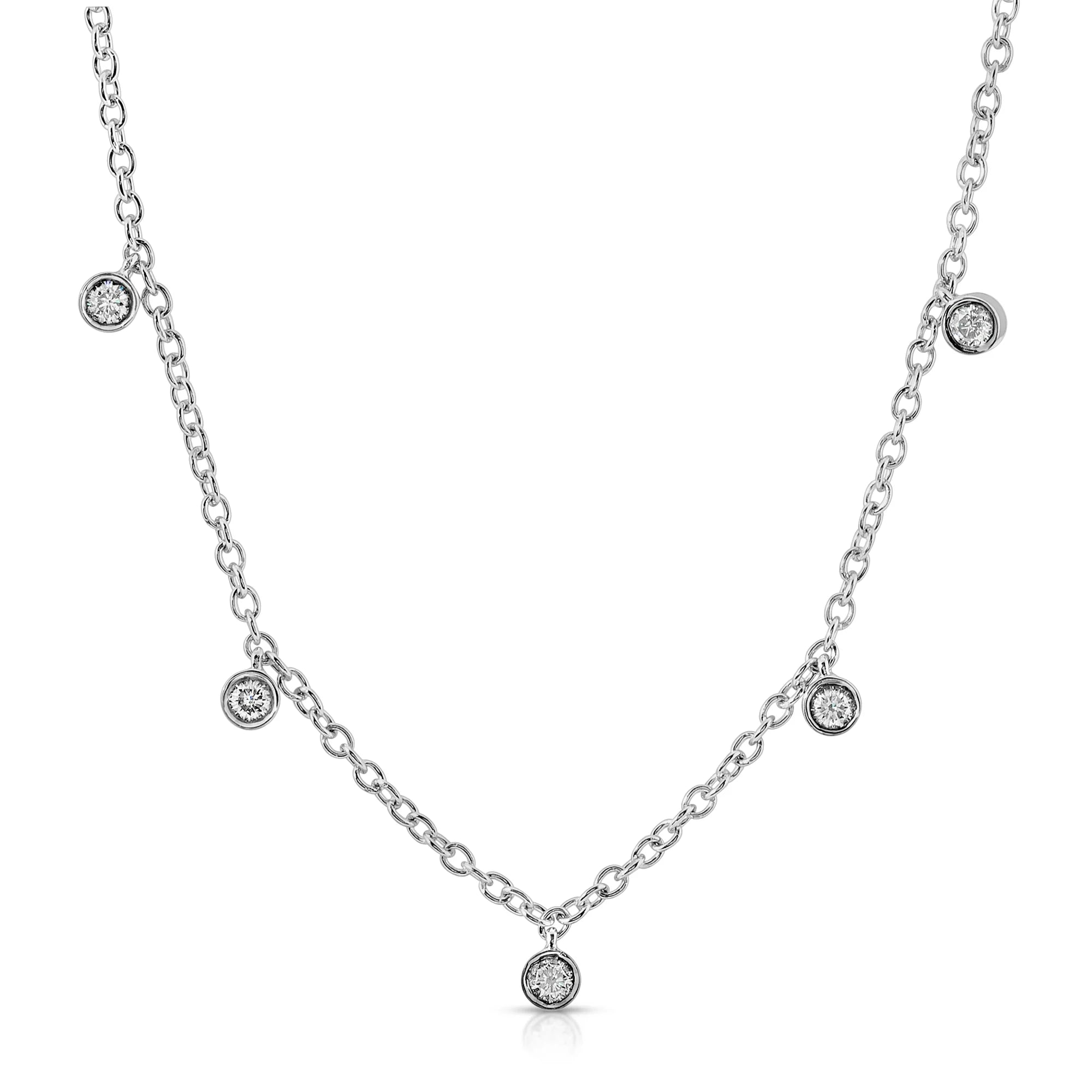 “Caroline” 14-karat gold five station necklace with diamonds