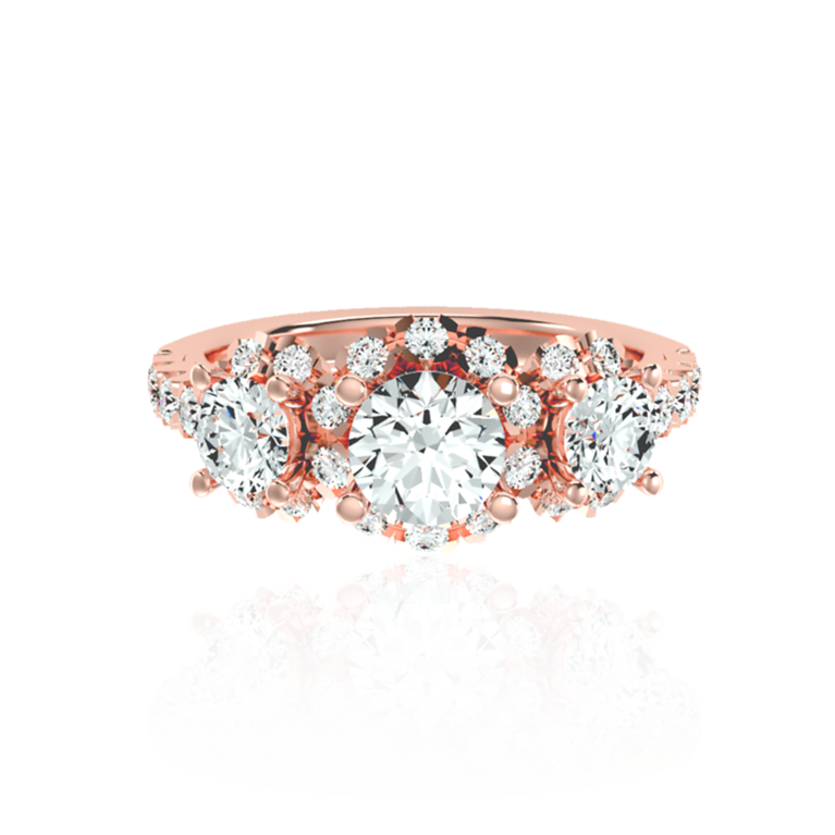 Luxury Trilogy Diamond Ring In Rose Gold