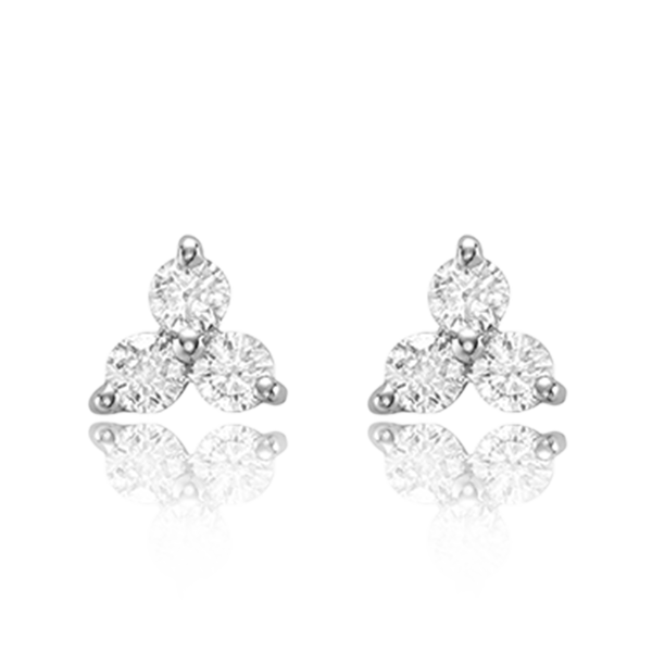 Three Stone Diamond Stud Earrings