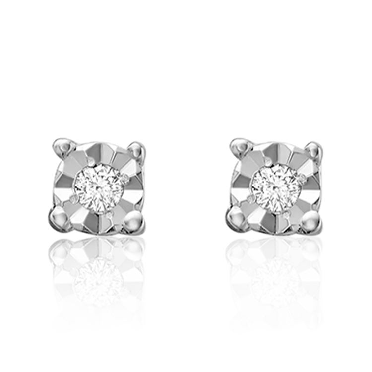 Illusion Diamond Stud Earrings In Yellow Gold