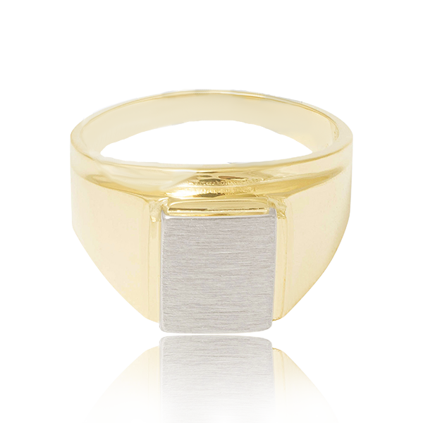 Brush Finish 2-Tone Men Ring In Yellow Gold