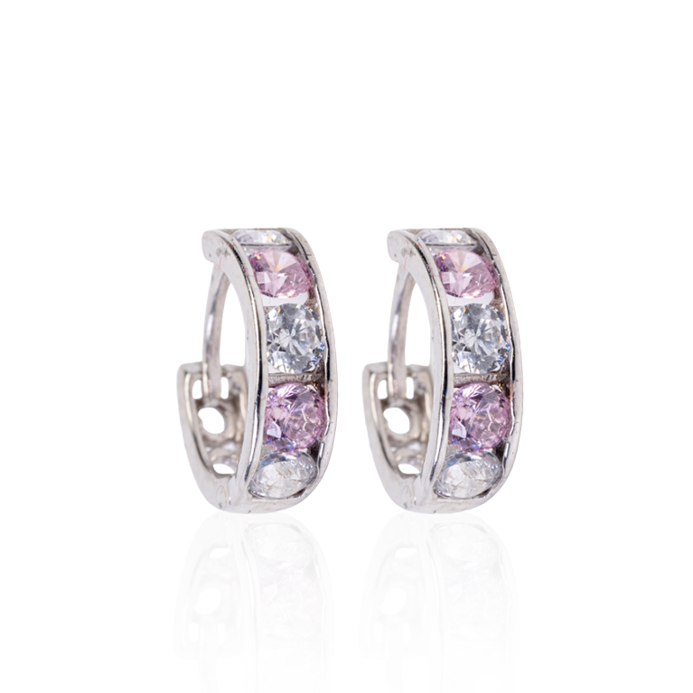 White Gold Rose Cubic Zirconia Huggie Earrings