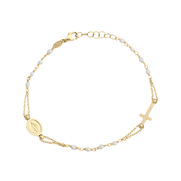 Pearl Rosary Cross Bracelet