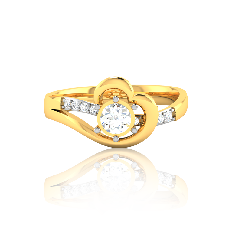 Elegant Flower-Heart Solitaire In Yellow Gold Ring