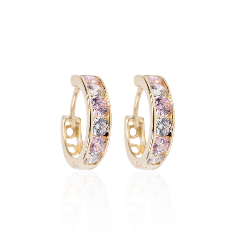 CZ Rubellite Huggie Hoops Earrings