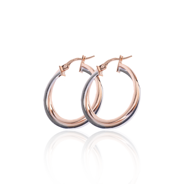 2-Tone White & Rose Gold Hoop Earrings