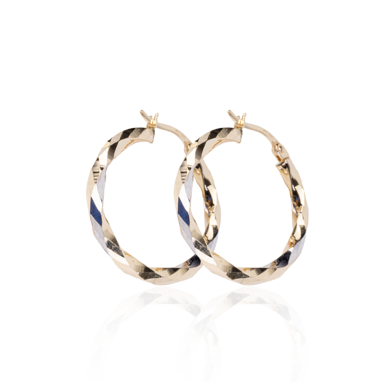 2-Tone Gold  Diamnd Cut Hoop Earrings