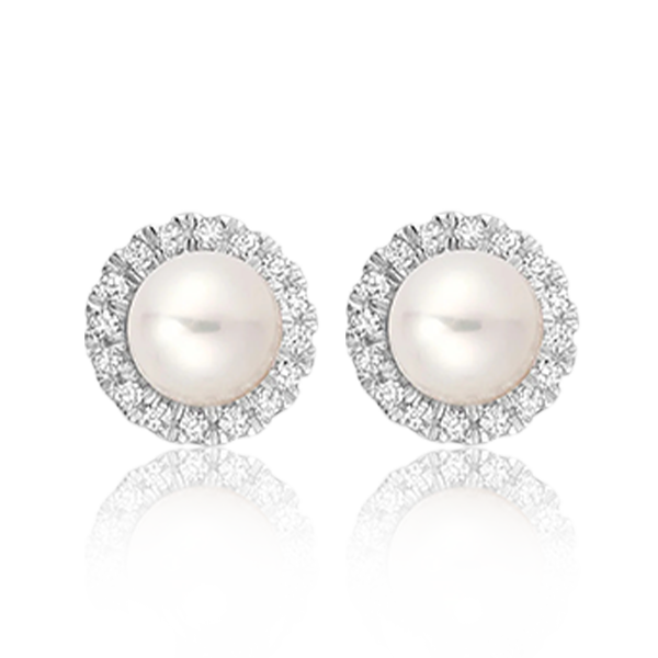 Pearl & Diamond Halo Earrings