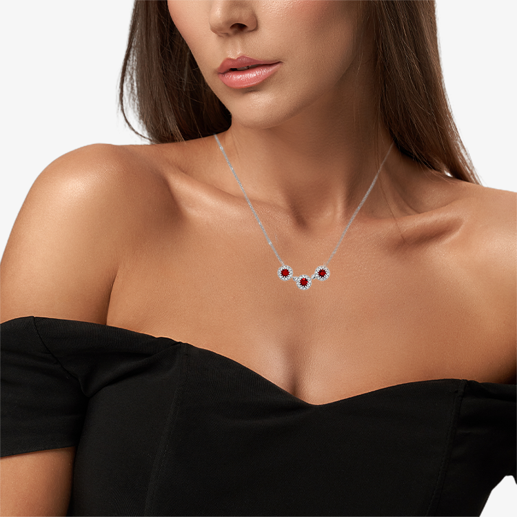 Martini Cup Halo Diamond & Precious Stone Necklace