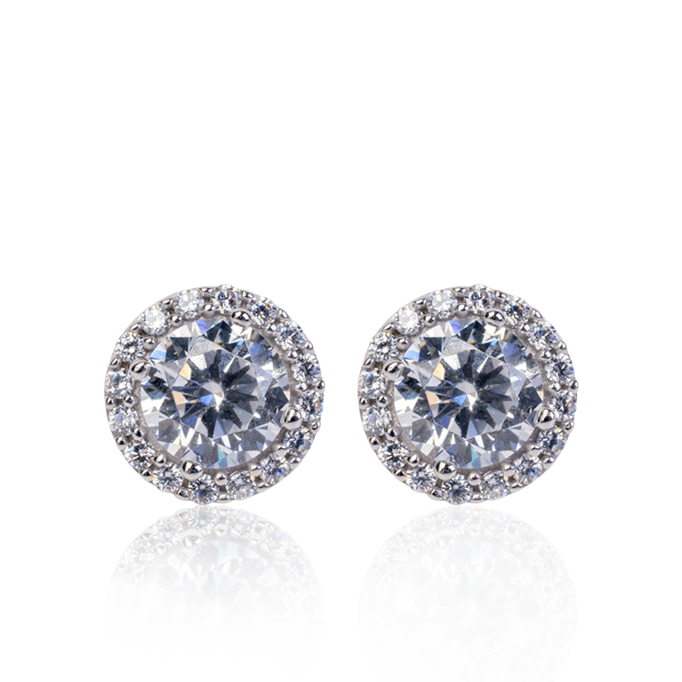 CZ Halo Stud Earrings