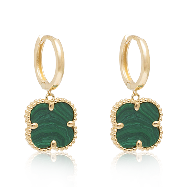 Gold Clover & Malachite Dangling Earrings