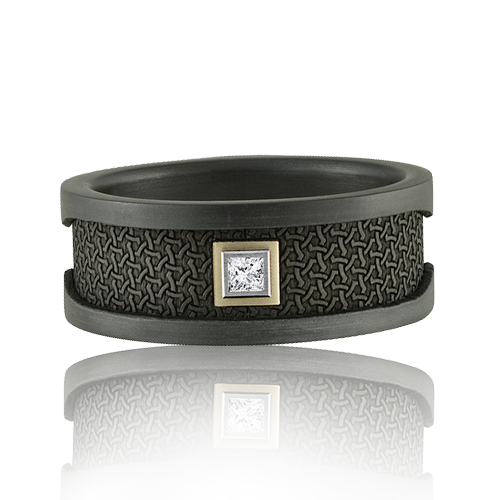 "AWARD WiNNER" Noir Gold Men's Wedding Band