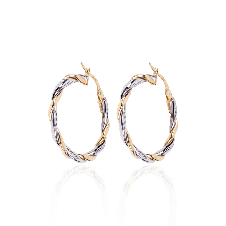 2-Tone Diamond Cut Hoop Earrings