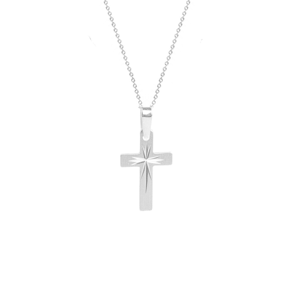 10k White Gold Diamond Cut Cross