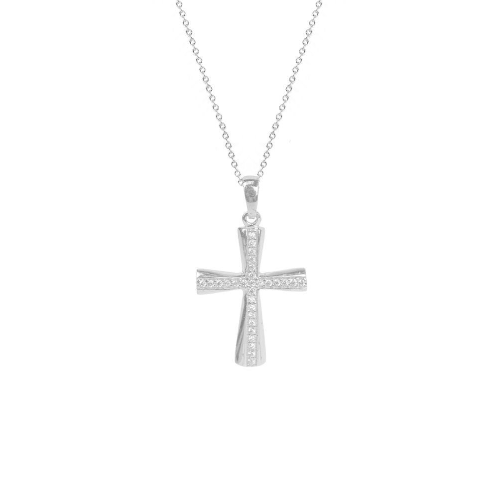 10k White Gold Diamond Cross Pendant