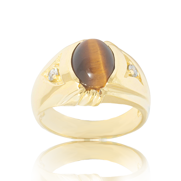 Elegant Tiger Eye Men's Gold Ring