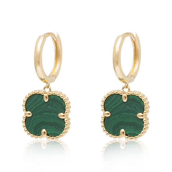 Gold Clover & Malachite Dangling Earrings