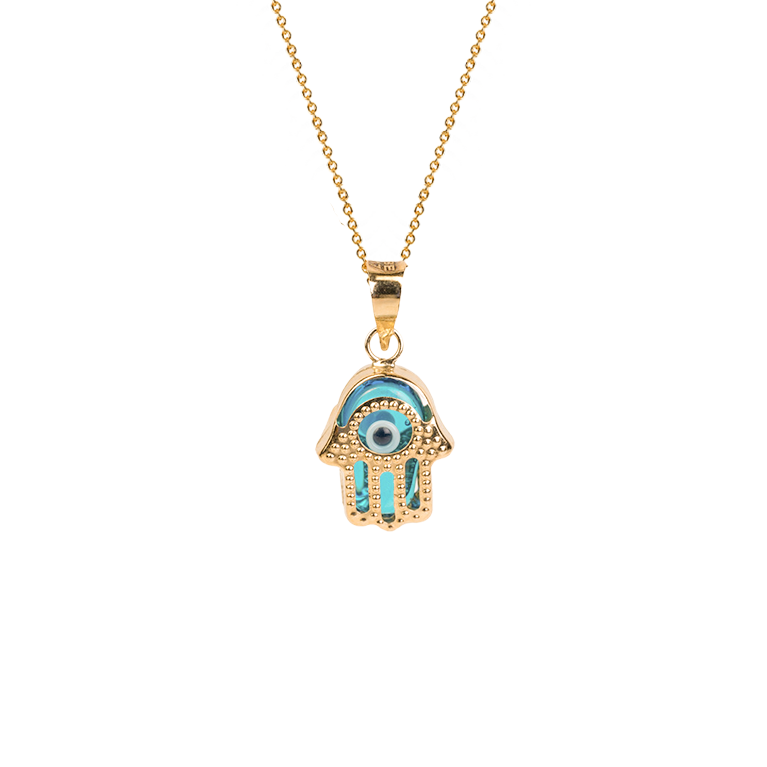 "Evil Eye Hamsa Pendant" In Yellow Gold