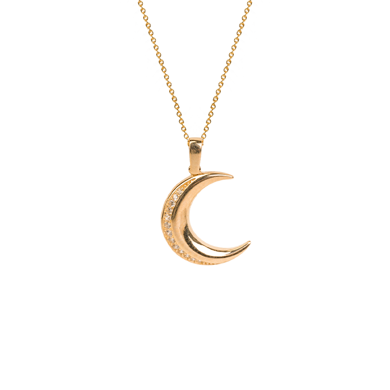 "The Moon" With Dazzling CZ In 10k Yellow Gold