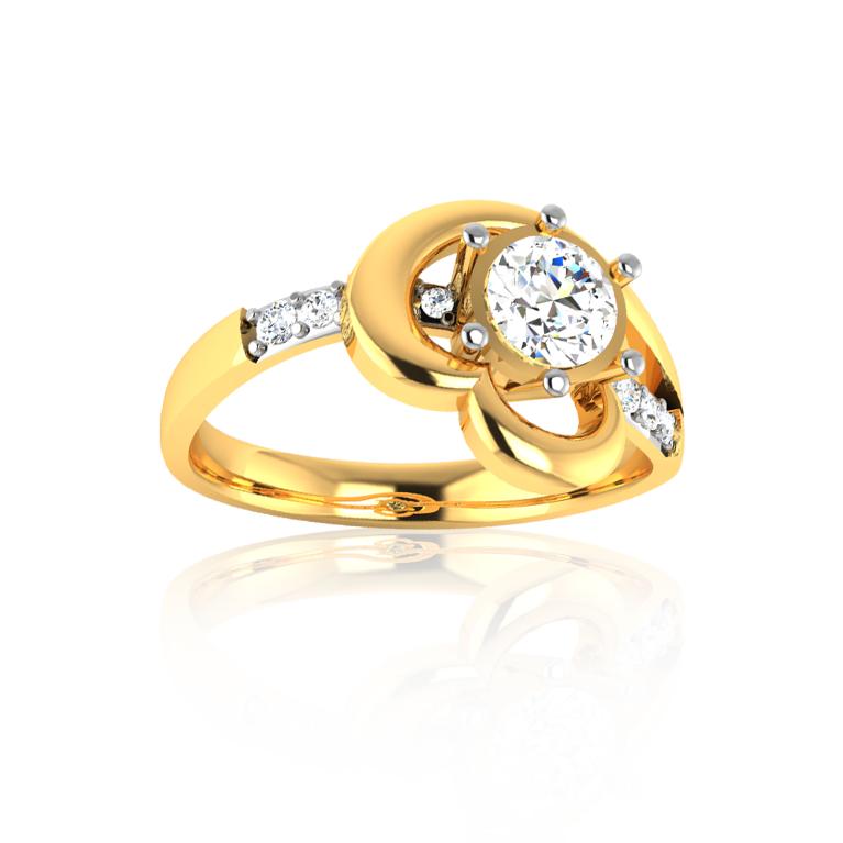 Elegant Flower-Heart Solitaire In Yellow Gold Ring