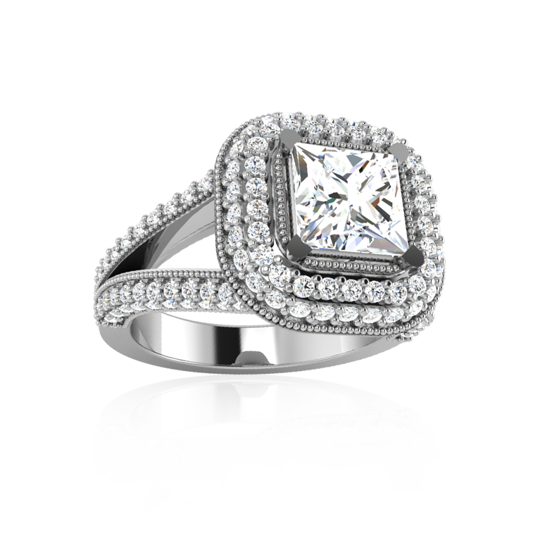 Modern Halo Diamond Solitaire in White Gold ( 2.25 Ct. Tw. )