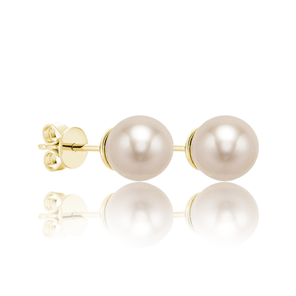 Pearl Stud Earrings In Yellow, White & Rose Gold