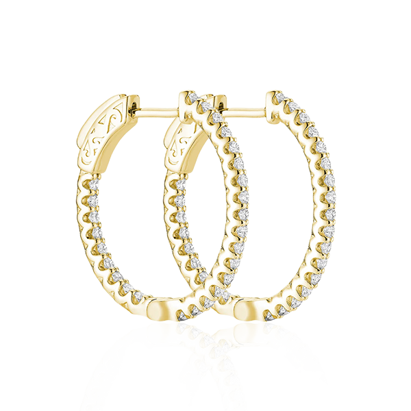 Oval Diamond Hoop Earrings ( 0.90 Ct. Tw. ) In Yellow Gold