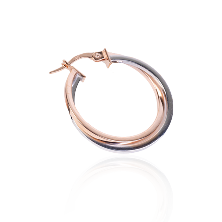 2-Tone White & Rose Gold Hoop Earrings