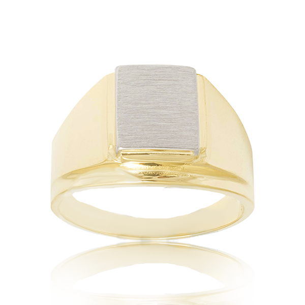 Brush Finish 2-Tone Men Ring In Yellow Gold