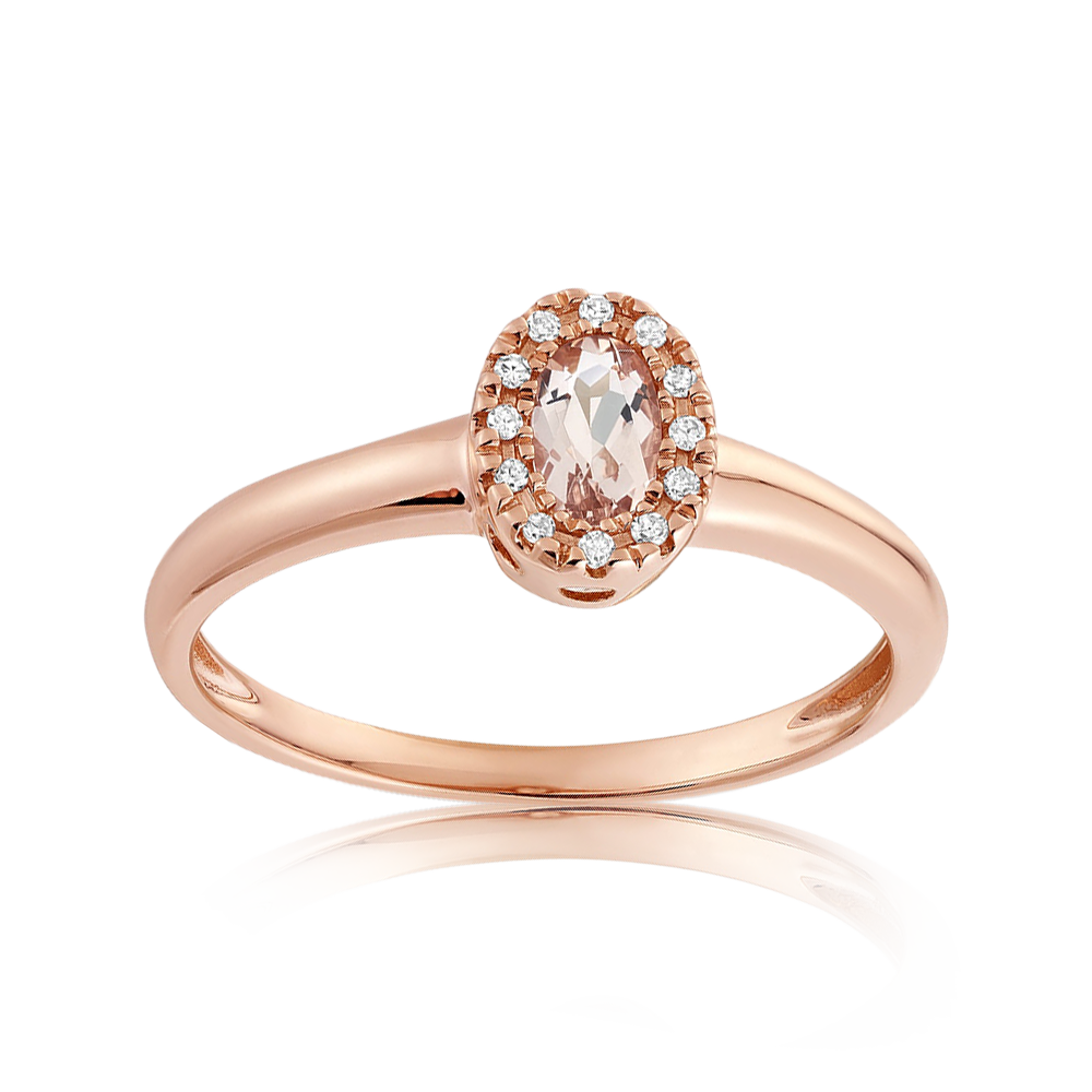 Oval Morganite and Diamond Halo Ring