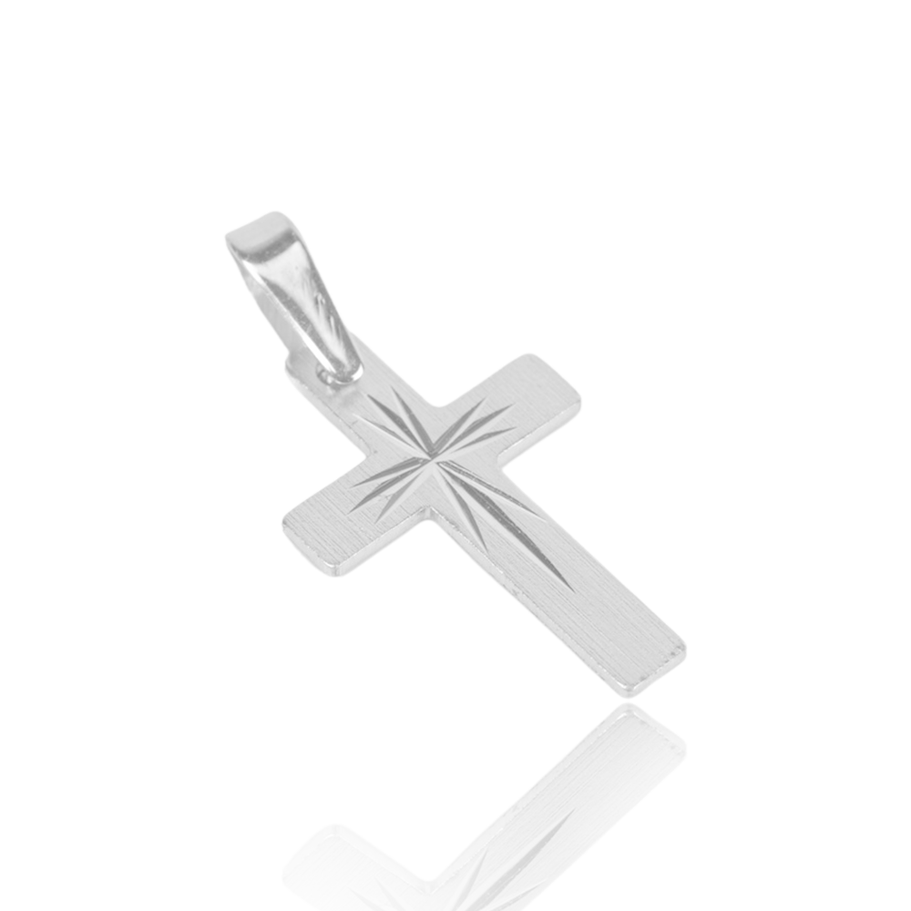 10k White Gold Diamond Cut Cross