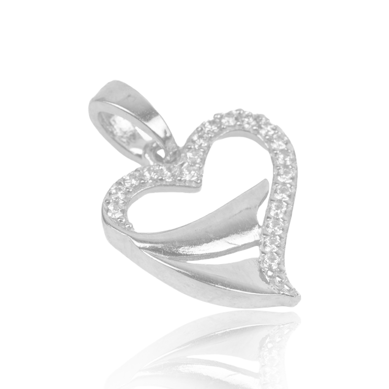 White 10k Gold Heart Pendant with CZ