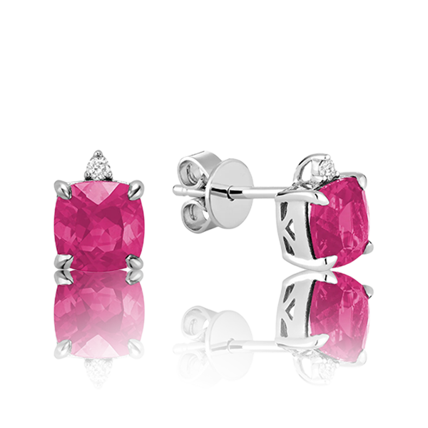 Solitaire Cushion Gemstone & Diamond Stud Earrings (11 Colors To Chose)