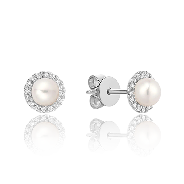 Pearl & Diamond Halo Earrings