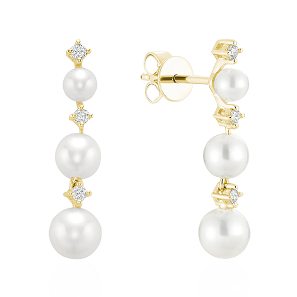 Cultured Freshwater Pearl & Diamonds Stud Earrings