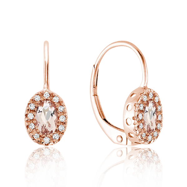 Oval Morganite and Diamond Halo Dangle Earrings