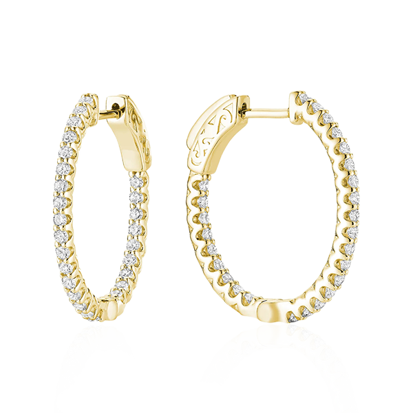 Oval Diamond Hoop Earrings ( 0.90 Ct. Tw. ) In Yellow Gold