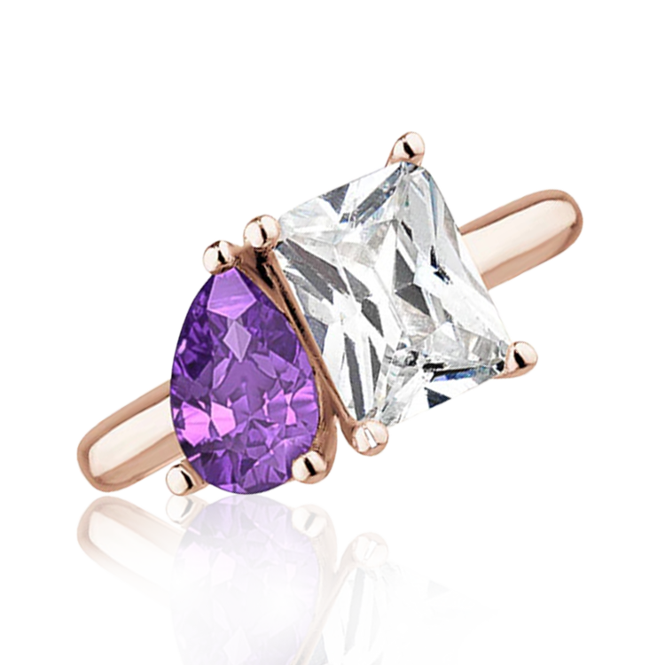 "Toi Et Moi" Amethyst & White Topaz Gold Ring