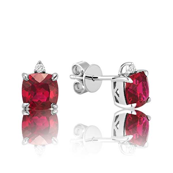 Solitaire Cushion Gemstone & Diamond Stud Earrings (11 Colors To Chose)