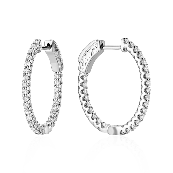 Oval Diamond Hoop Earrings ( 0.90 Ct. Tw. ) In White Gold