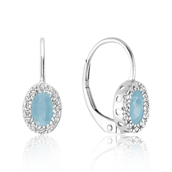 Blue Sapphire & Diamond Halo Dangle Earrings ( 7 Colors Available )