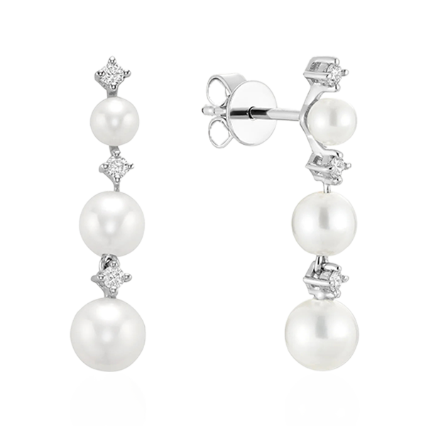 Cultured Freshwater Pearl & Diamonds Stud Earrings